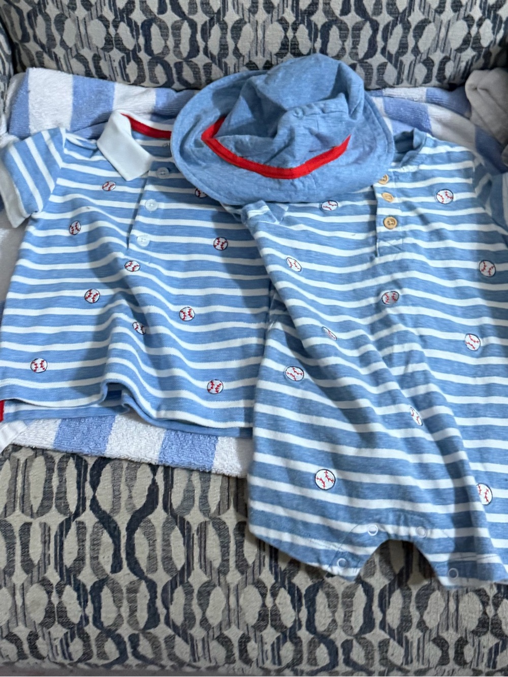 Little Me Size 12 Months Baseball Blue Baby Polo & Romper Set with Hat